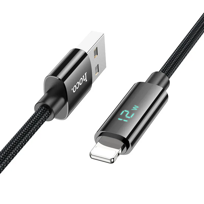 Дата кабель Hoco U125 Benefit 2.4A USB to Lightning with display Black — фото 2