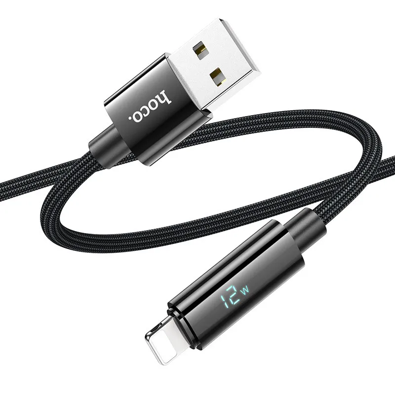 Дата кабель Hoco U125 Benefit 2.4A USB to Lightning with display Black — фото 3
