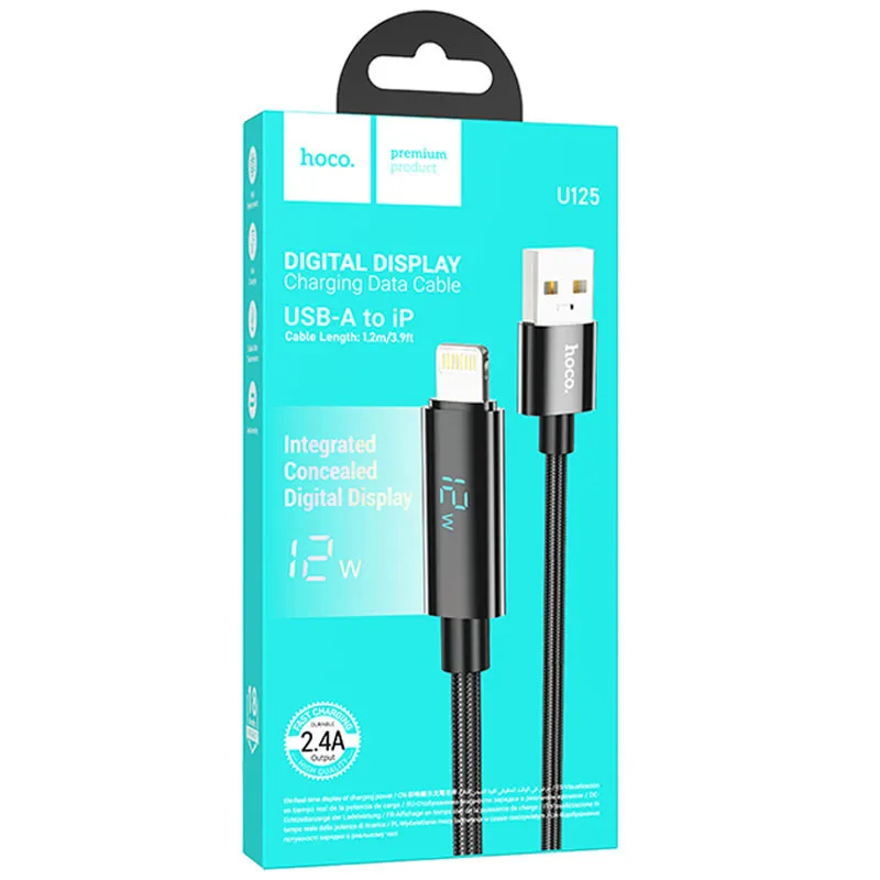 Дата кабель Hoco U125 Benefit 2.4A USB to Lightning with display Black — фото 6