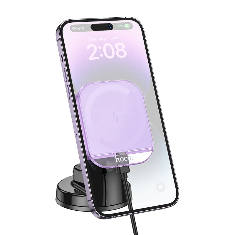 Автотримач з БЗП Hoco HW18 Crystal 15W Romantic purple