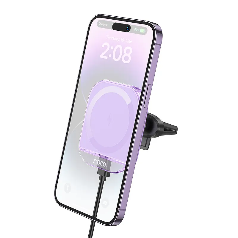 Автотримач з БЗП Hoco HW17 Crystal 15W (air outlet) Romantic purple
