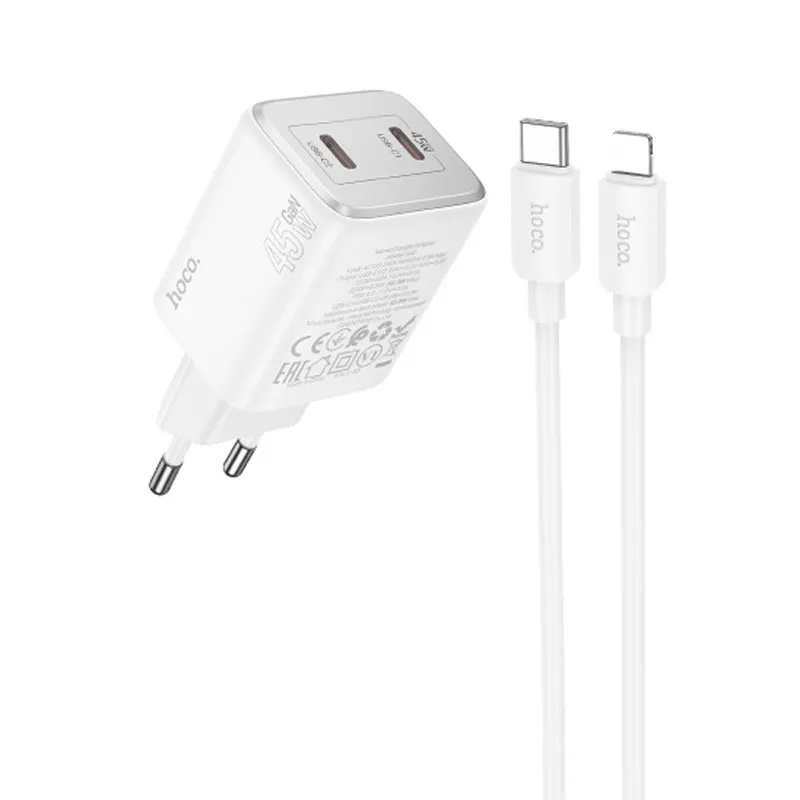 МЗП Hoco N42 Elogiado PD45W + кабель Type-C to Lightning White