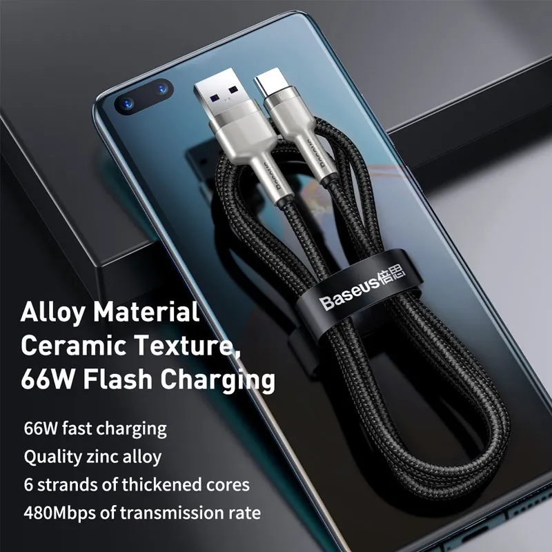 Дата кабель Baseus Cafule Metal USB to Type-C 66W Black — фото 5