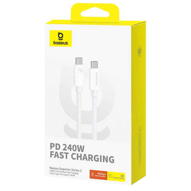 Дата кабель Baseus Superior Series 2 USB4 Full-Function Type-C to Type-C 240W Moon White — фото 6