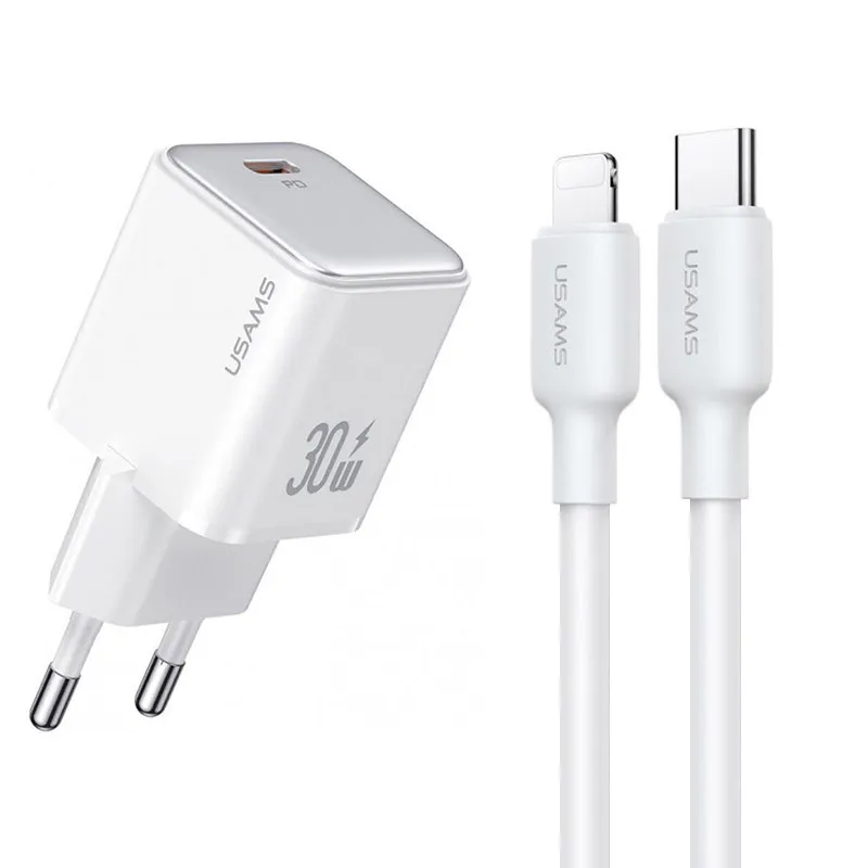 МЗП Usams US-CC186 PD30W + кабель Type-C to Lightning White