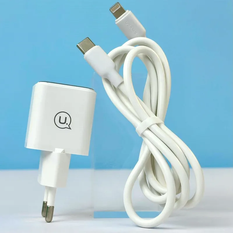 МЗП Usams US-CC186 PD30W + кабель Type-C to Lightning White — фото 4