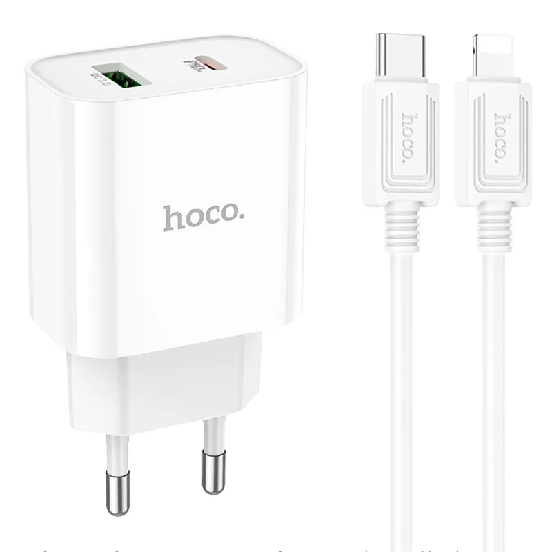 МЗП Hoco C80A Plus Rapido PD20W+QC3.0 + кабель Type-C to Lightning White