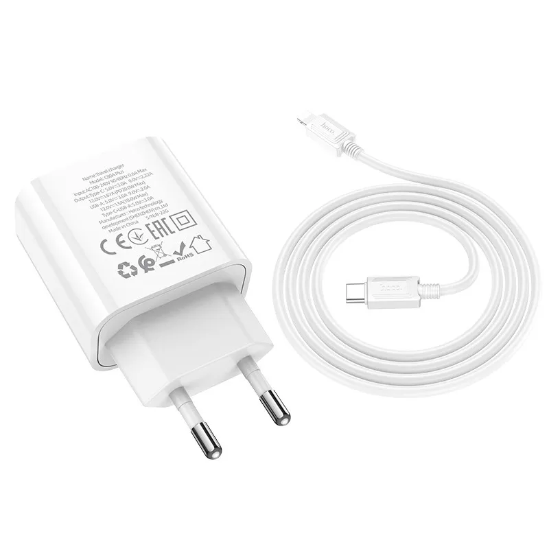 МЗП Hoco C80A Plus Rapido PD20W+QC3.0 + кабель Type-C to Lightning White — фото 5