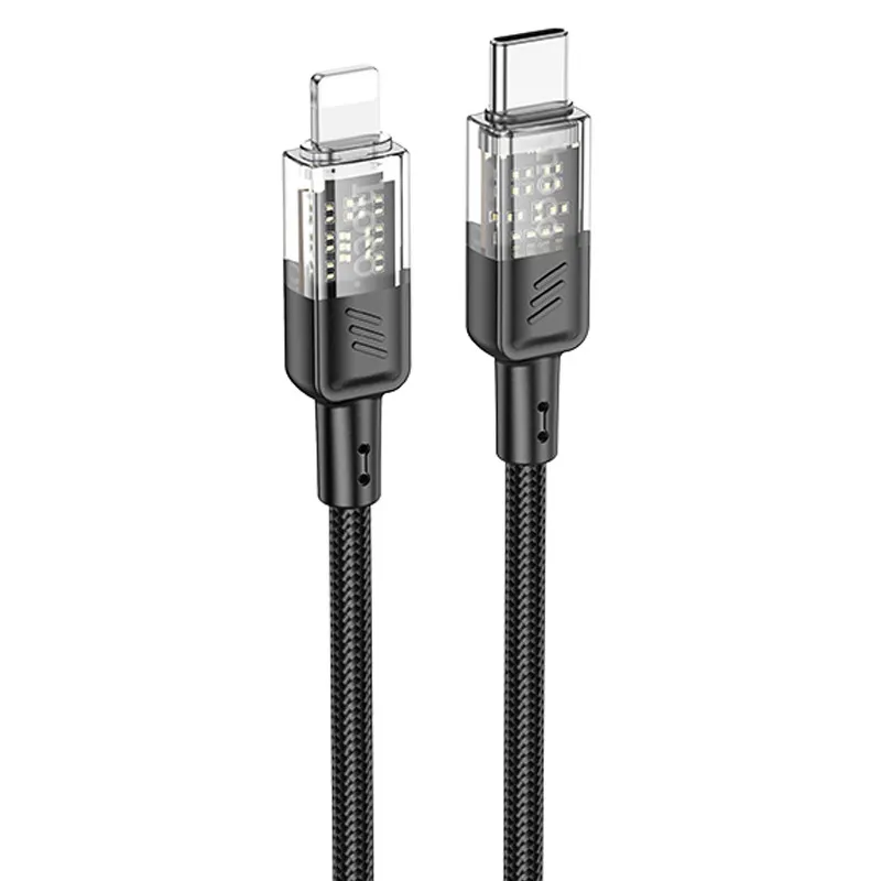 Дата кабель Hoco U129 Spirit Transparent Type-C to Lightning 27W Black