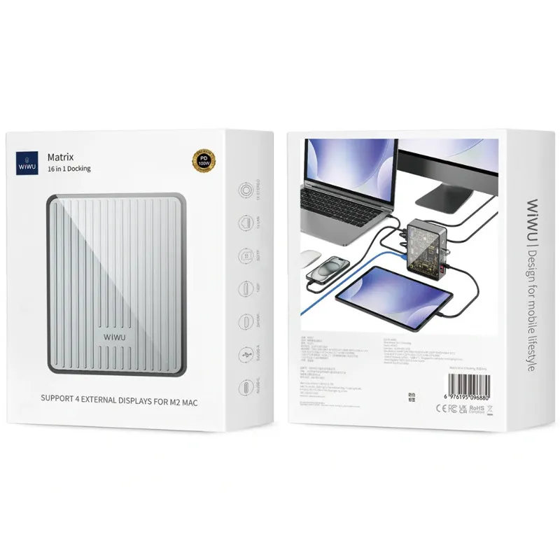 Перехідник HUB WIWU Matrix docking station 16in1 W1601 Gray — фото 6