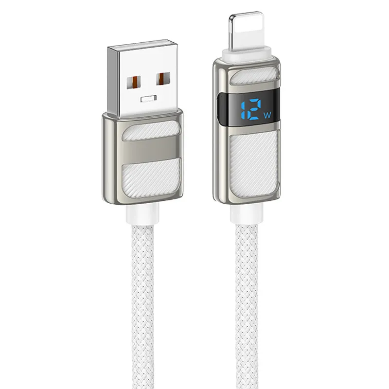 Дата кабель Hoco U137 Line with display USB to Lightning 2.4A/12W White