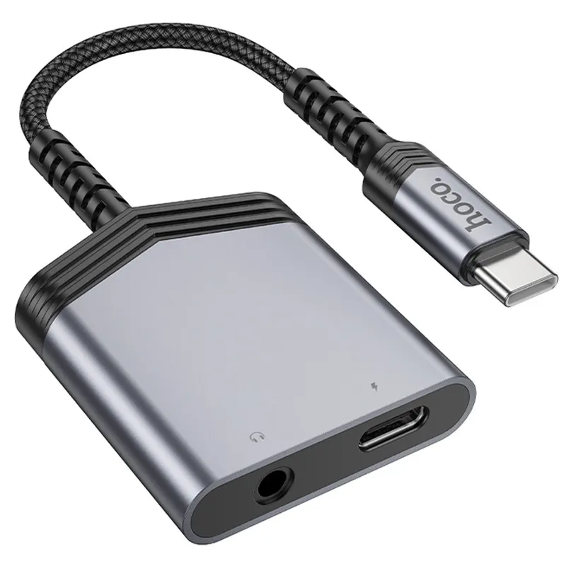 Перехідник Hoco LS39 Type-C to Type-C + 3.5mm Metal gray