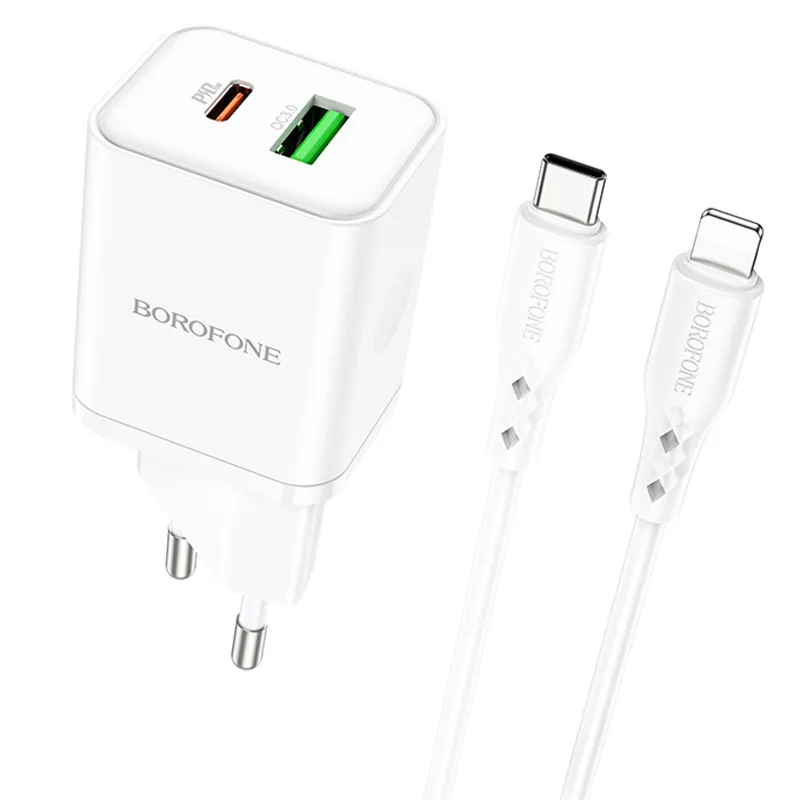 МЗП Borofone BN7 PD20W+QC3.0 + кабель Type-C to Lightning White