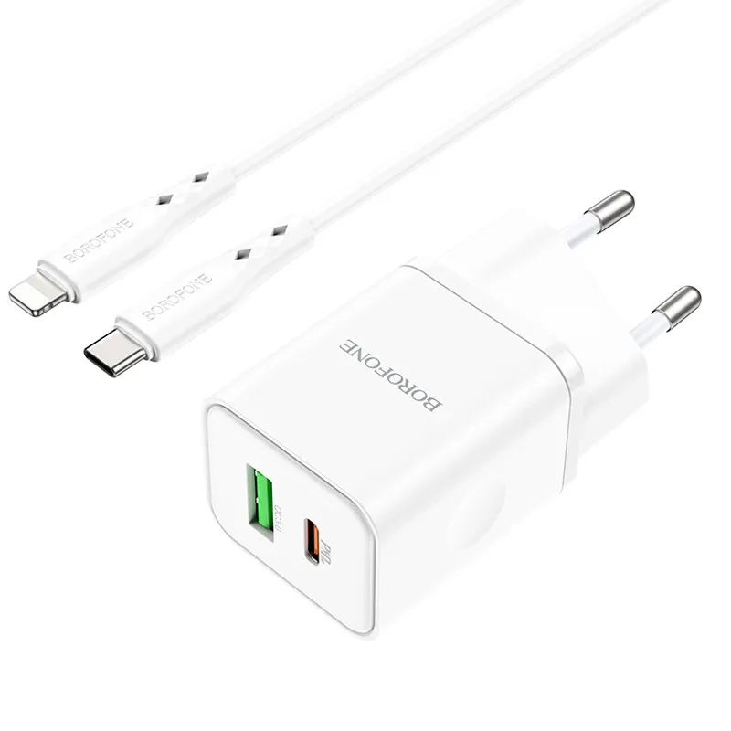 МЗП Borofone BN7 PD20W+QC3.0 + кабель Type-C to Lightning White — фото 2