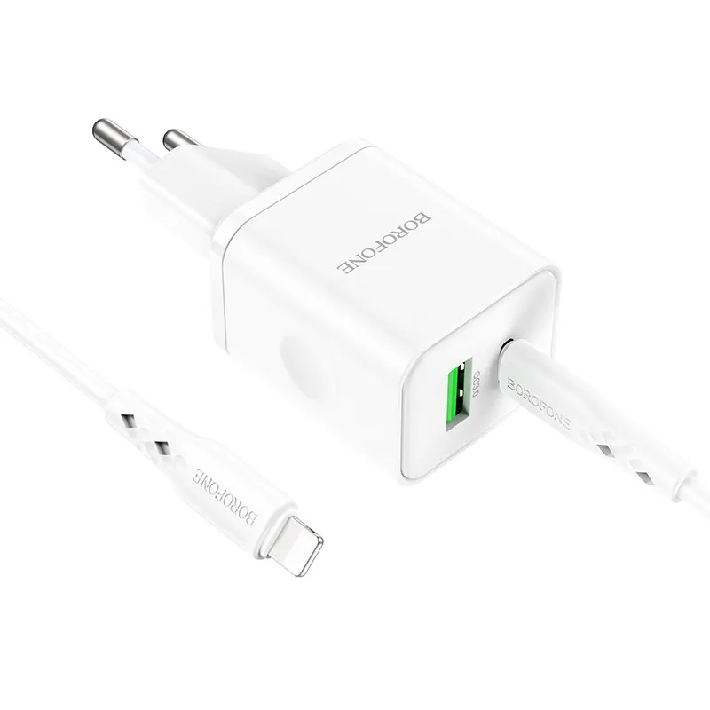 МЗП Borofone BN7 PD20W+QC3.0 + кабель Type-C to Lightning White — фото 3