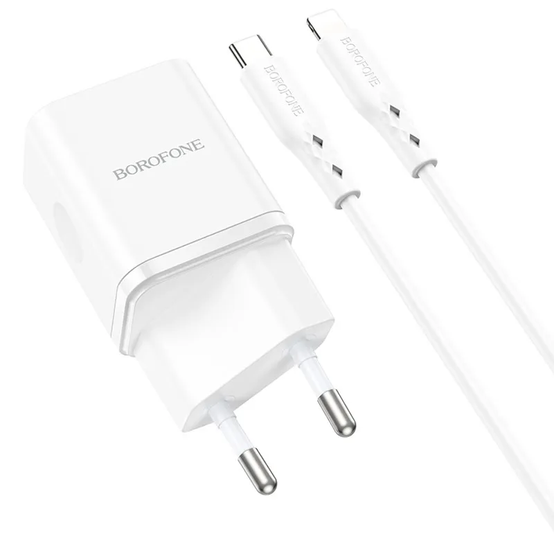 МЗП Borofone BN7 PD20W+QC3.0 + кабель Type-C to Lightning White — фото 4