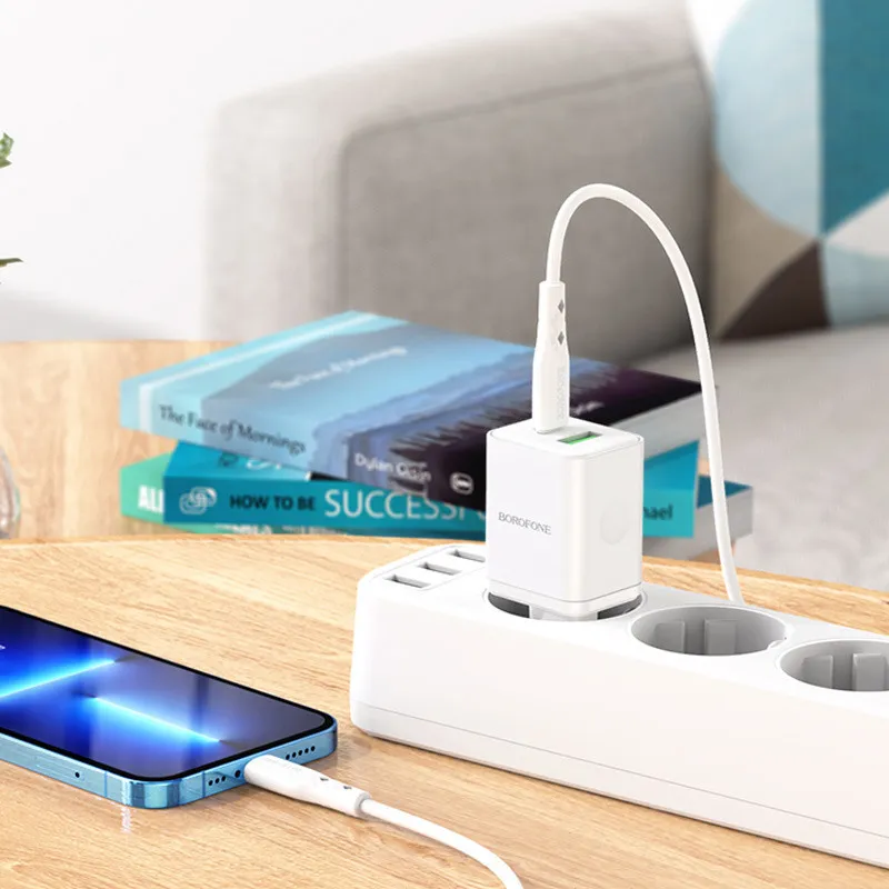 МЗП Borofone BN7 PD20W+QC3.0 + кабель Type-C to Lightning White — фото 7