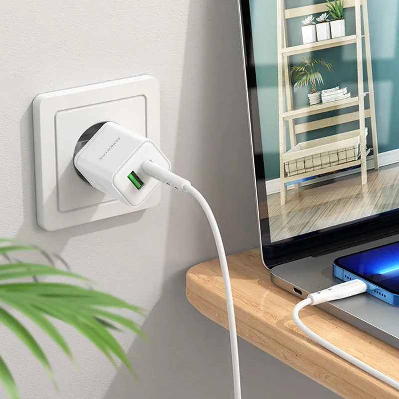 МЗП Borofone BN7 PD20W+QC3.0 + кабель Type-C to Lightning White — фото 8