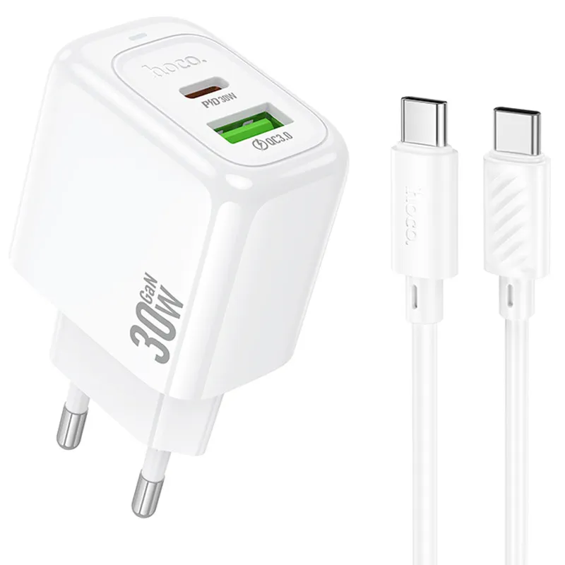 МЗП Hoco CS55A Surplus PD30W+QC3.0 (1USB-A/1C) + кабель Type-C to Type-C White
