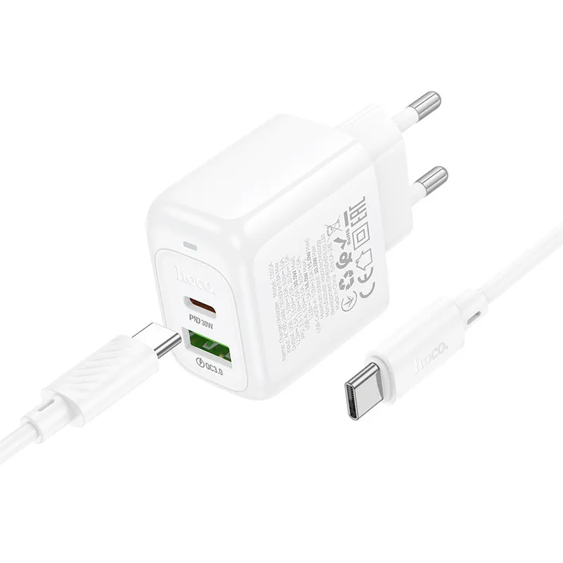 МЗП Hoco CS55A Surplus PD30W+QC3.0 + кабель Type-C to Type-C White — фото 2
