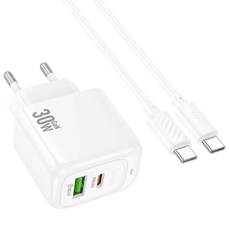 МЗП Hoco CS55A Surplus PD30W+QC3.0 + кабель Type-C to Type-C White — фото 3