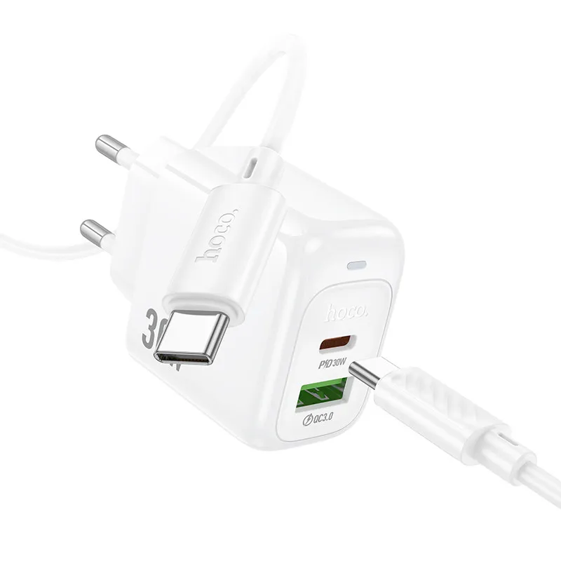 МЗП Hoco CS55A Surplus PD30W+QC3.0 + кабель Type-C to Type-C White — фото 4