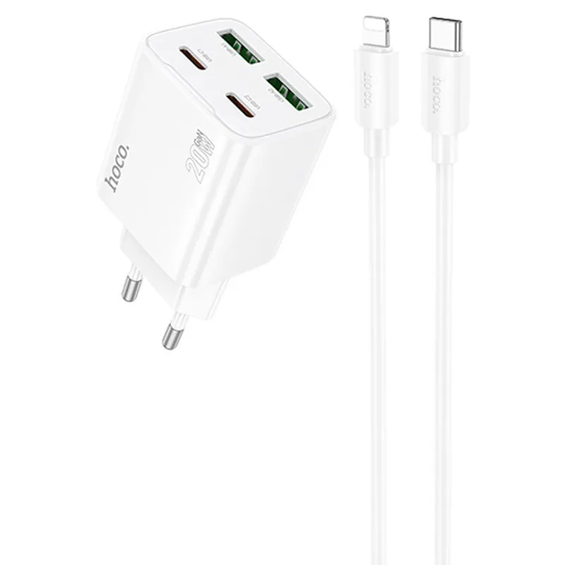 МЗП Hoco N55 Fundador PD20W+QC3.0 + кабель Type-C to Lightning White