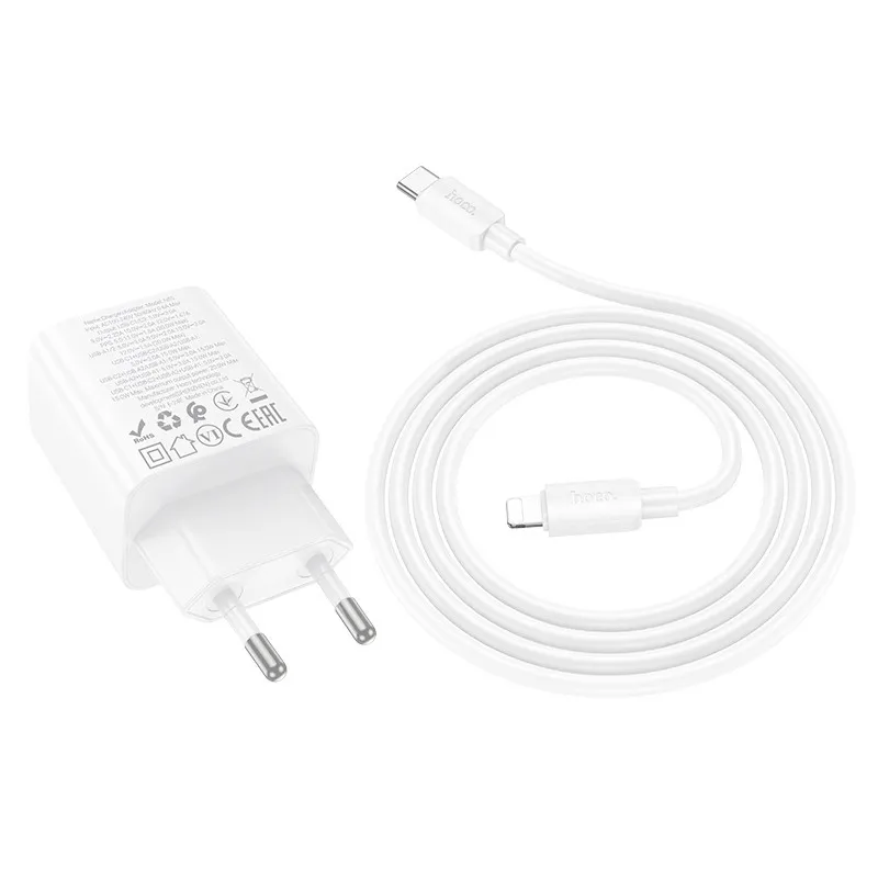 МЗП Hoco N55 Fundador PD20W+QC3.0 + кабель Type-C to Lightning White — фото 3