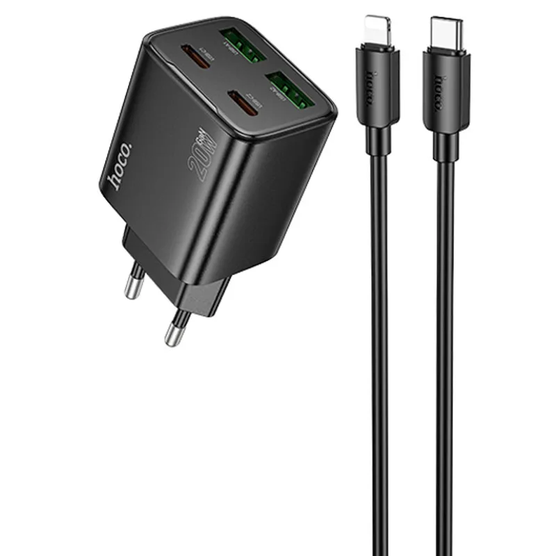 МЗП Hoco N55 Fundador PD20W+QC3.0 + кабель Type-C to Lightning Black
