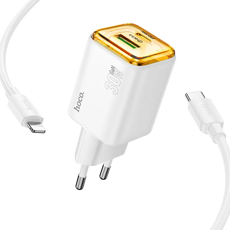 МЗП Hoco N53 Monsoon PD30W+QC3.0 + кабель Type-C to Lightning White — фото 2