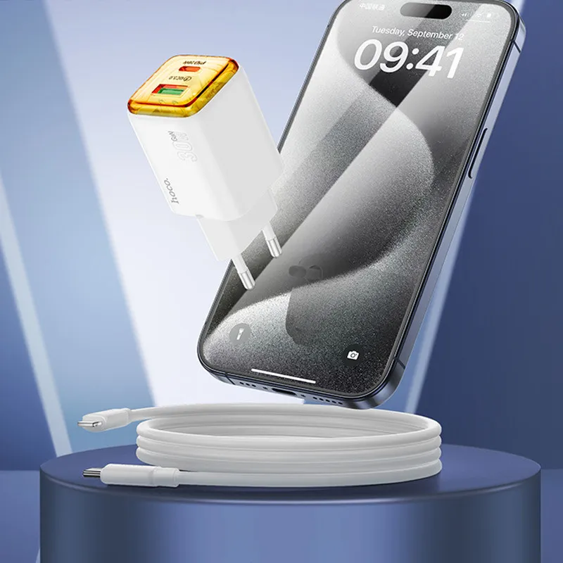 МЗП Hoco N53 Monsoon PD30W+QC3.0 + кабель Type-C to Lightning White — фото 3