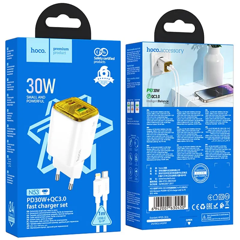 МЗП Hoco N53 Monsoon PD30W+QC3.0 + кабель Type-C to Lightning White — фото 4