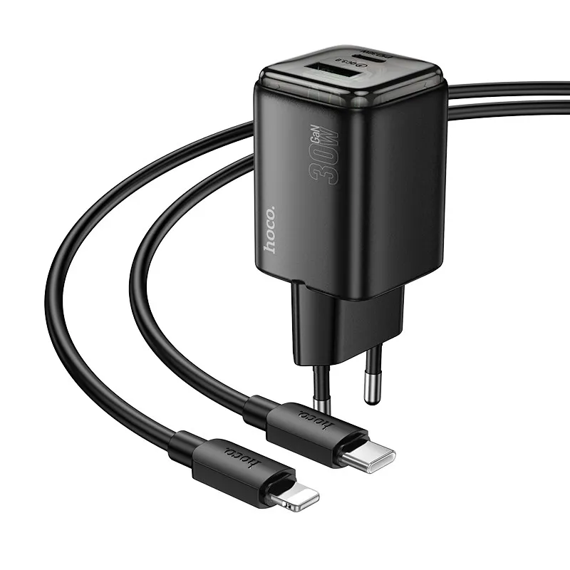 МЗП Hoco N53 Monsoon PD30W+QC3.0 + кабель Type-C to Lightning Black — фото 2
