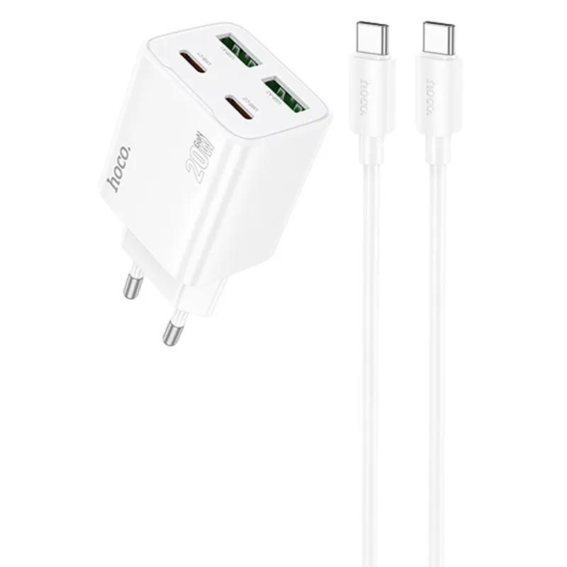 МЗП Hoco N55 Fundador PD20W+QC3.0 + кабель Type-C to Type-C White
