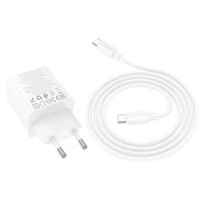 МЗП Hoco N55 Fundador PD20W+QC3.0 + кабель Type-C to Type-C White — фото 3