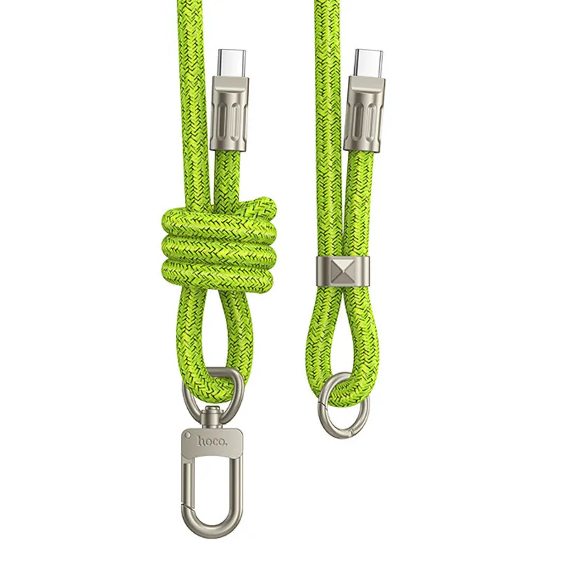 Дата кабель-шнурок Hoco GH7 Elegant Type-C to Type-C Fluorescent Green