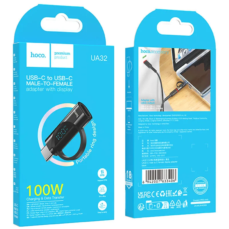 Перехідник Hoco UA32 Type-C male to Type-C female display adapter Black — фото 6