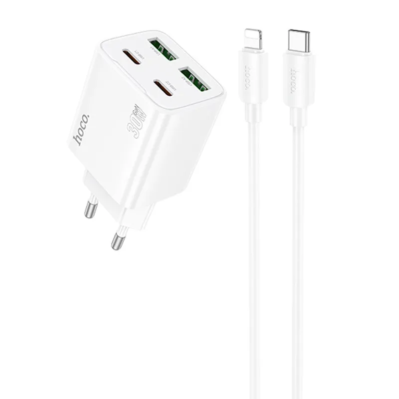 МЗП Hoco N56 Fundador PD30W+QC3.0 + кабель Type-C to Lightning White