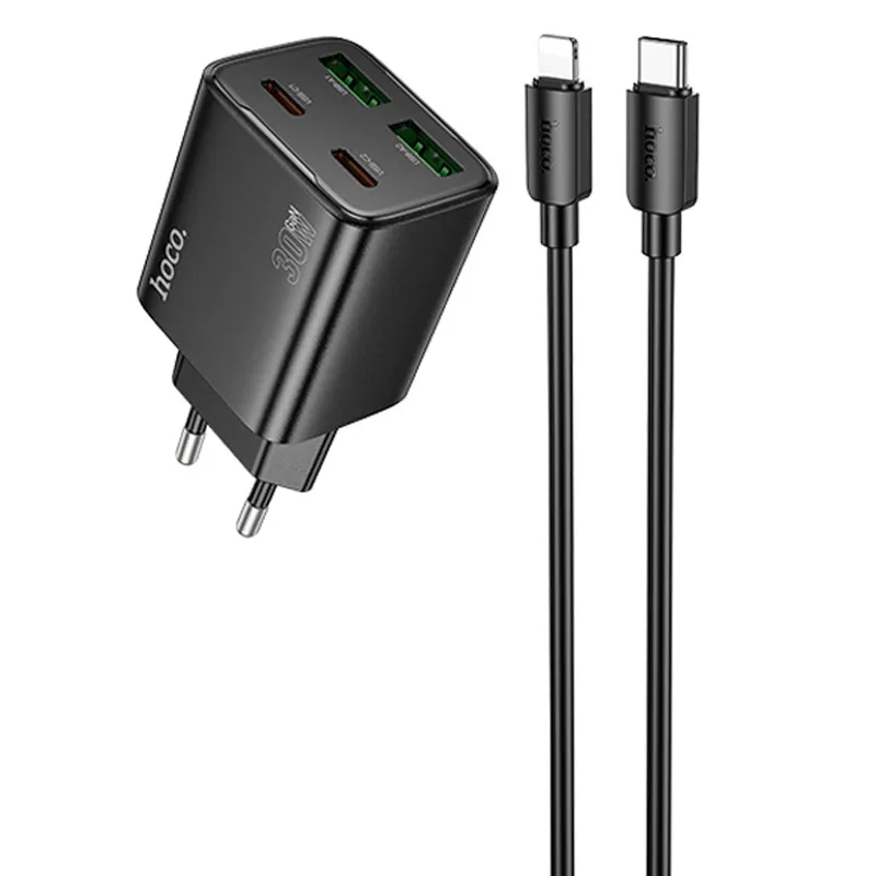МЗП Hoco N56 Fundador PD30W+QC3.0 + кабель Type-C to Lightning Black