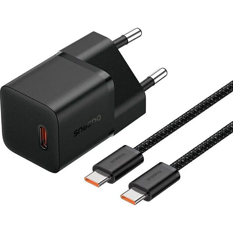 МЗП Baseus GaN5 Fast Charger PD25W + кабель Type-C to Type-C Cluster Black
