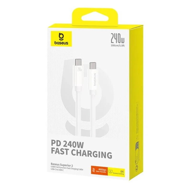 Дата кабель Baseus Superior 2 USB4 Full-Function Type-C to Type-C 240W Moon White — фото 5