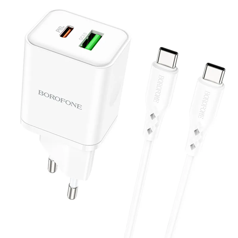 МЗП Borofone BN7 PD20W+QC3.0 + кабель Type-C to Type-C White