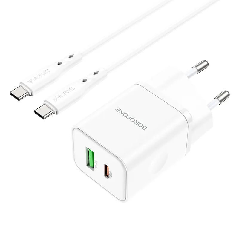 МЗП Borofone BN7 PD20W+QC3.0 + кабель Type-C to Type-C White — фото 2