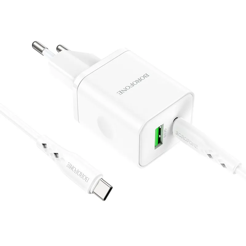 МЗП Borofone BN7 PD20W+QC3.0 + кабель Type-C to Type-C White — фото 3