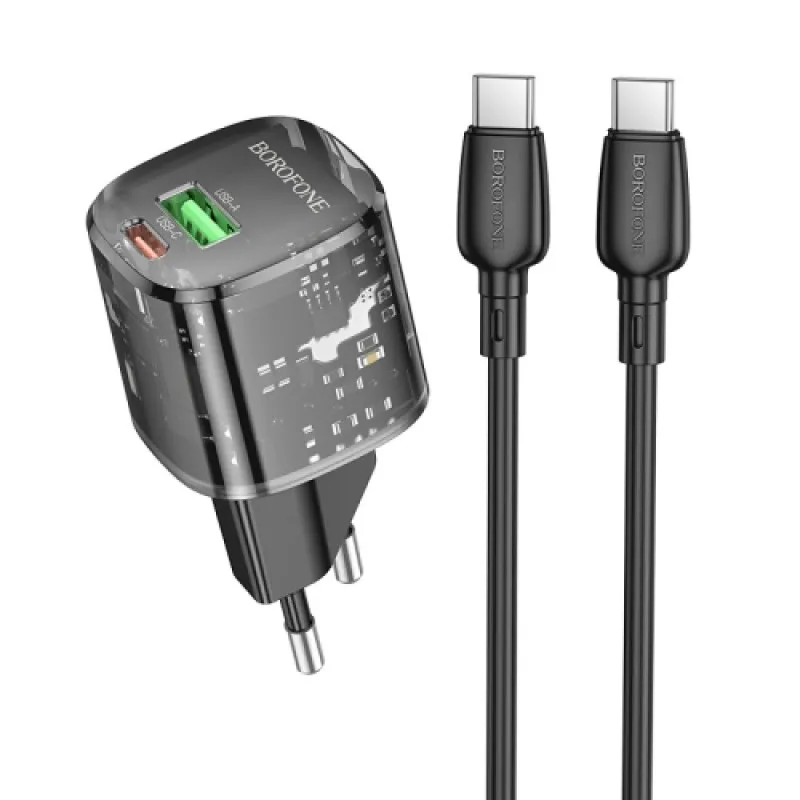 МЗП Borofone BN17 Sunlight PD20W+QC3.0 + кабель Type-C to Type-C Transparent black