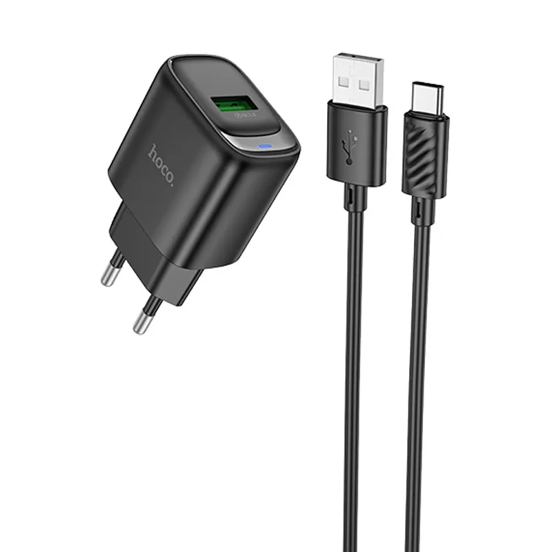 МЗП Hoco C140A Smart QC3.0 18W + кабель USB to Type-C Black