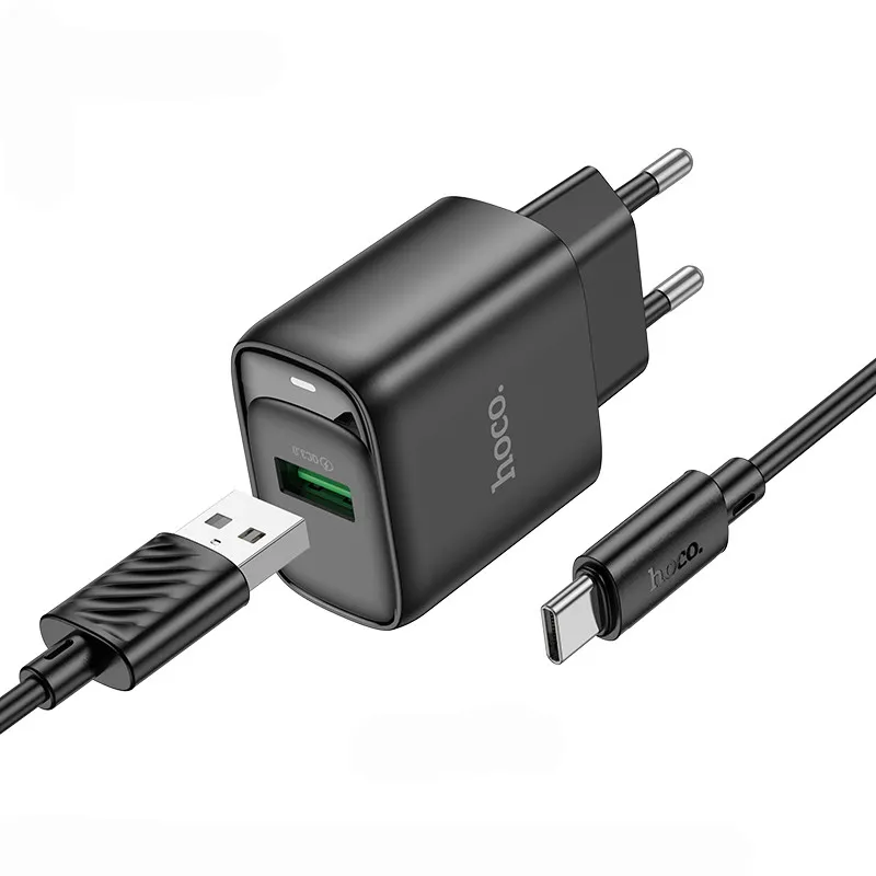 МЗП Hoco C140A Smart QC3.0 18W + кабель USB to Type-C Black — фото 2
