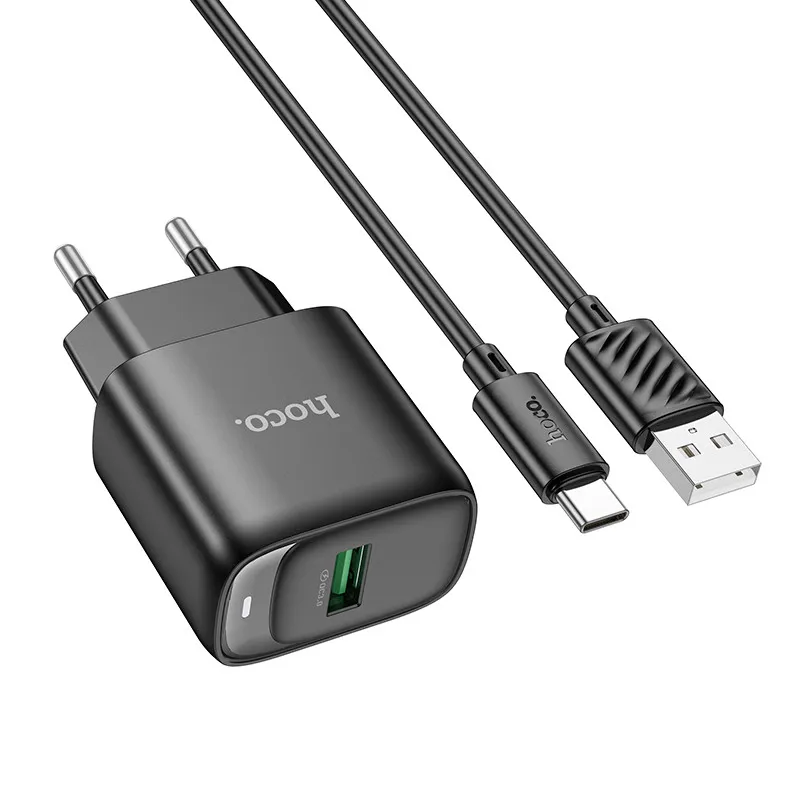 МЗП Hoco C140A Smart QC3.0 18W + кабель USB to Type-C Black — фото 3