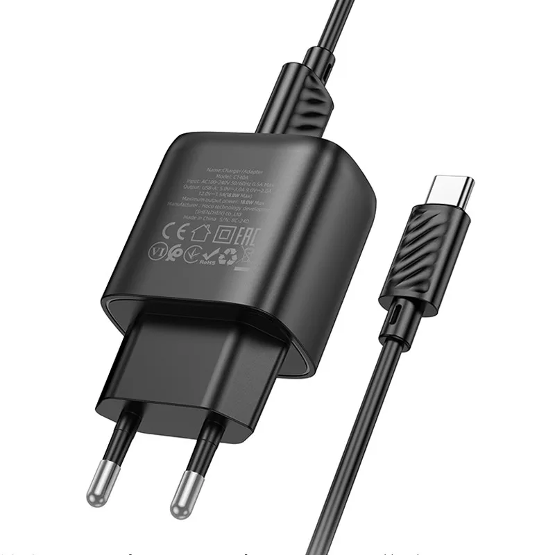 МЗП Hoco C140A Smart QC3.0 18W + кабель USB to Type-C Black — фото 4