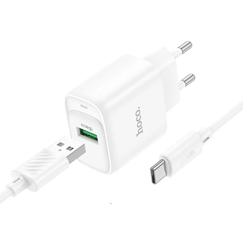 МЗП Hoco C140A Smart QC3.0 18W + кабель USB to Type-C White — фото 2